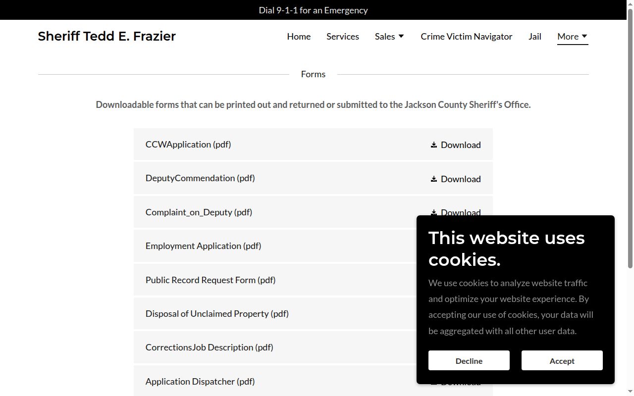 Jackson County released inmate public record request form page